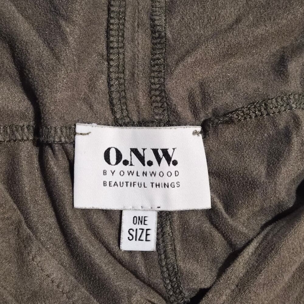 O.N.W. by Owlnwood Faux Suede V-Neck Poncho Top Olive Brown One Size - Picture 5 of 6